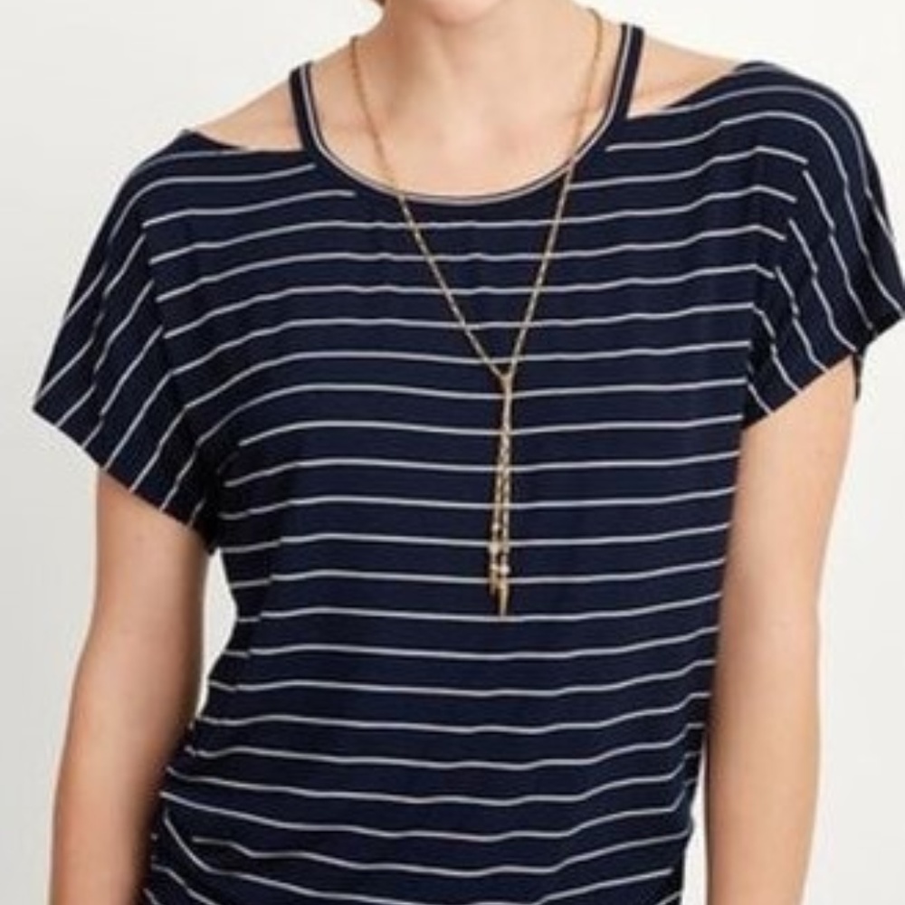 Navy Stripe Cold Shoulder Tee - Size L